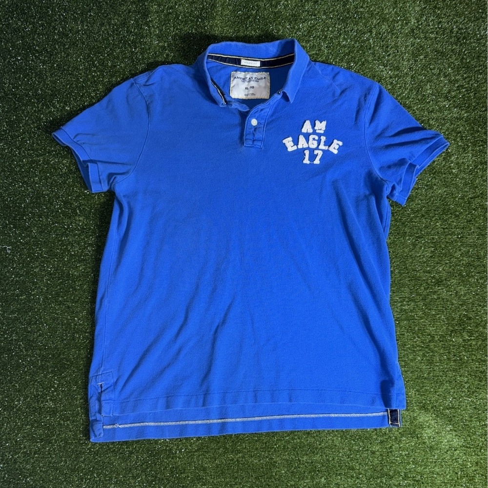 American Eagle Outfitters Mens XL Blue Athletic Fit Applique Logo Polo Shirt